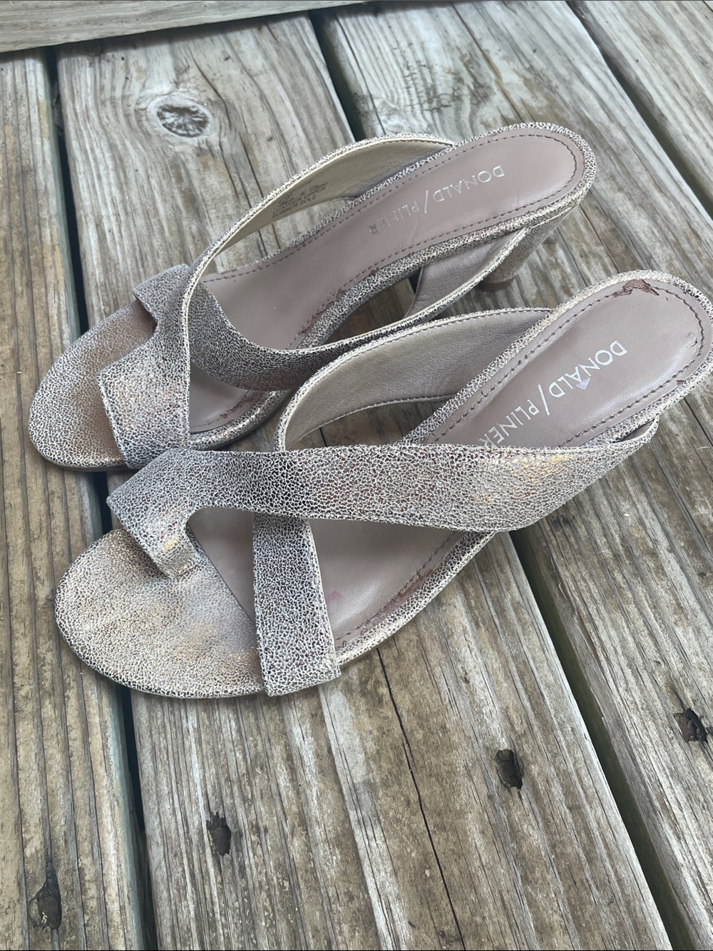 Donald J Pliner Metallic Gold Leather Heels Sandals 6.5M